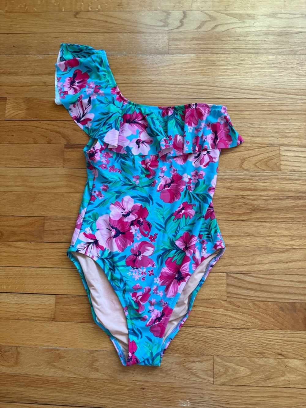 J. crew factory ‎ Printed floral ruffle one-shoulder one-piece swimsuit